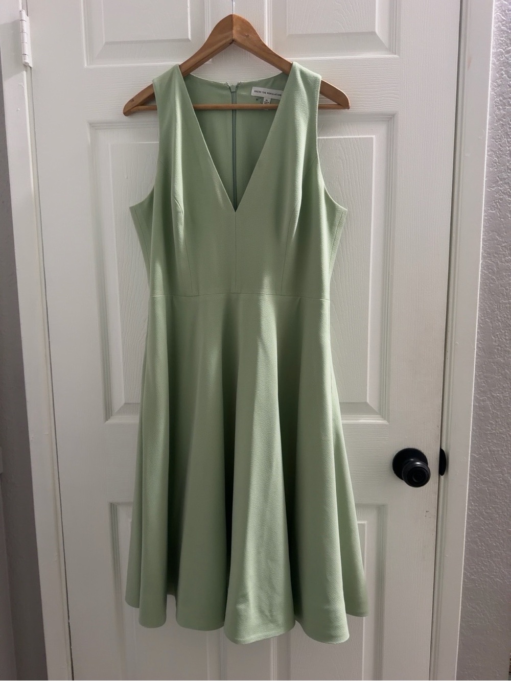 Dress the Population Pale Mint V-Neck Fit & Flare Midi Dress